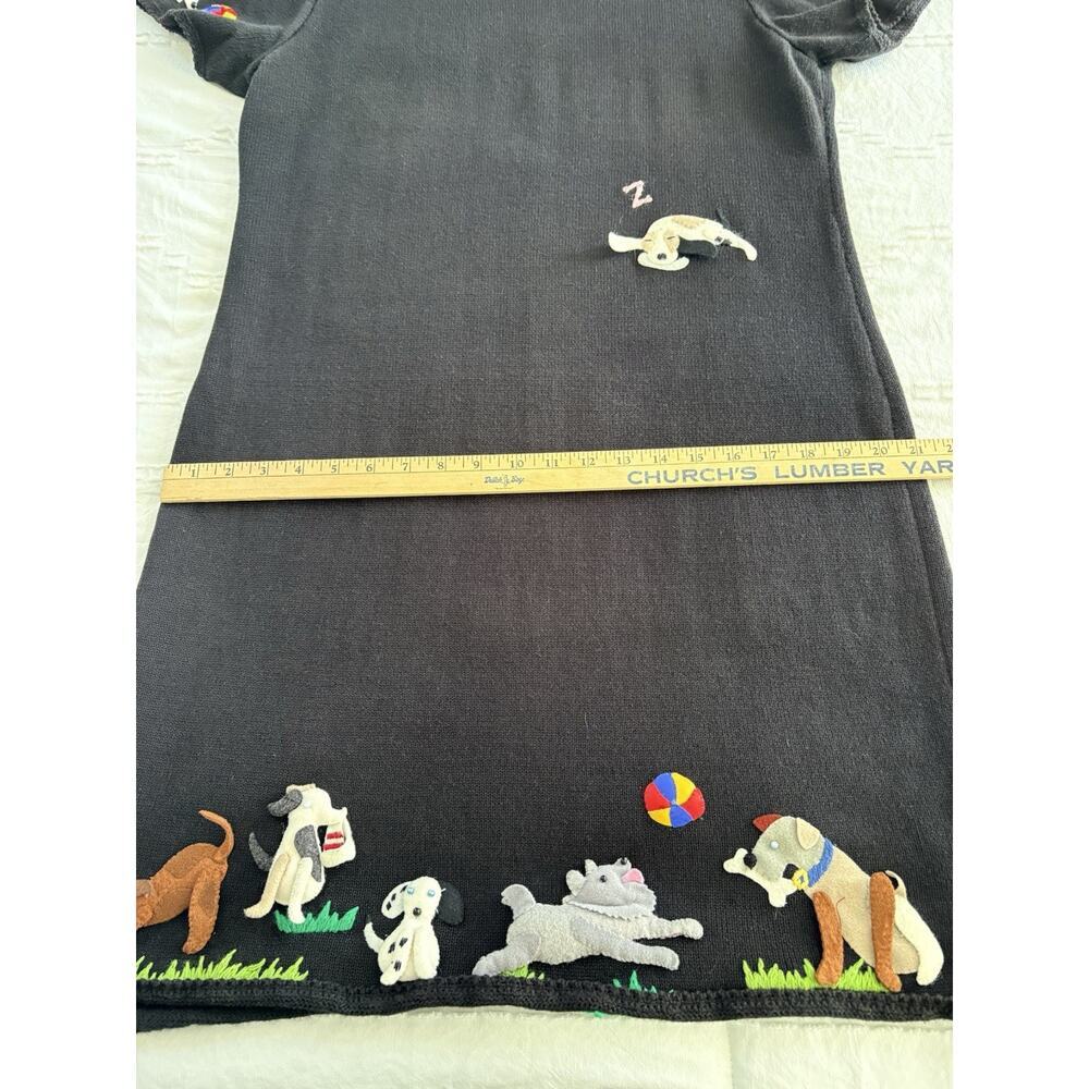 Vintage 1999 Michael Simon Dog Sweater Dress Black 3D Applique L Wearable Art - Picture 16 of 16